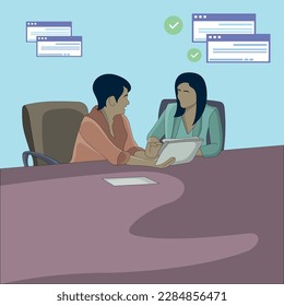 Flat design of two office women discussing