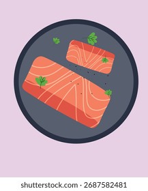 Flat Design with Two Salmon on a Plate