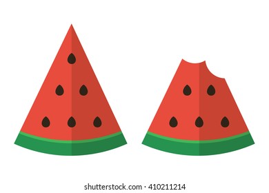 Flat design two slices of watermelon. Cutted watermelon. Nibbled watermelon. 

