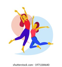flat design, two women jumping, web illustrations, banners, posters