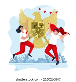 Flat design two young celebrate Pancasila day