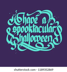 Flat design typographical halloween concept with light blue letters on dark background vector illustration