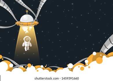 Flat design, Ufo spaceship abduction Astronauts, Vector illustration, Infographic Element