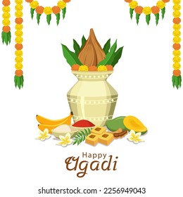 Flat design of Ugadi, Indian new year