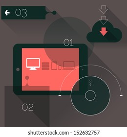 Flat design ui device abstract interface with long shadow, EPS 10