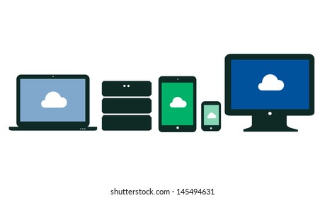 Flat design ui device icons of pc, monitor, database, pda, phone on white background