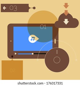 Flat design ui device icons with abstract interface elements in beige gamut, EPS 10