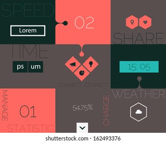 Flat design ui mobile abstract interface with modern hexagon and rhomb buttons