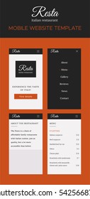 Flat design UI mobile  website template for restaurant on orange background.