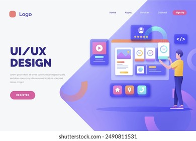 Flat design ui ux landing page vector design in eps 10