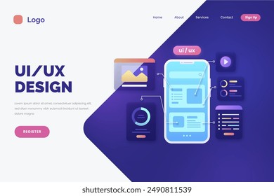 Flat design ui ux landing page vector design in eps 10