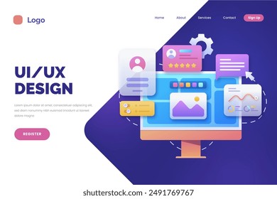 Flaches Design ui ux Landing Page Vektorgrafik Design in eps 10