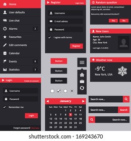 Flat design UI - vertical menu, login, register, dropdown menu, weather, user box, search, buttons, radio, checkbox, calendar and dialog box