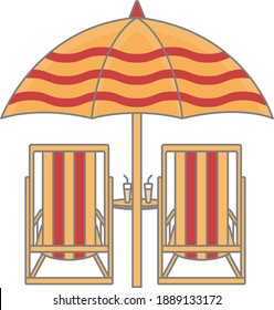 diseño plano de sombrillas y bancos junto a la playa