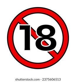 Flat design under 18 years old restricted icon. Vector.