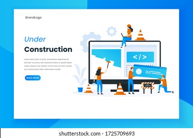 Flat design under construction landing page illustration. This design can be used for websites, landing pages, UIs, mobile applications, posters, banners