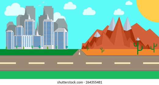 Flat design urban city landscape illustration. vector illustration