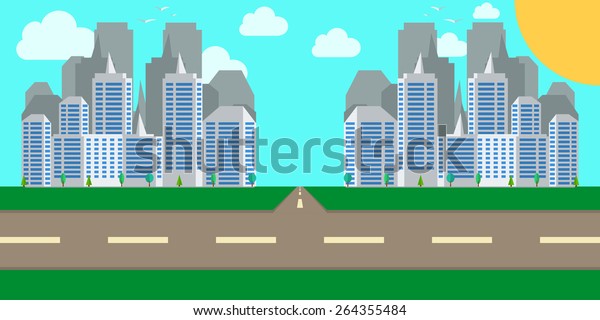 Flat design urban city landscape\
illustration. vector\
illustration.