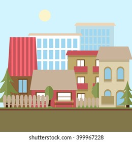 Flat design urban landscape day vector illustration