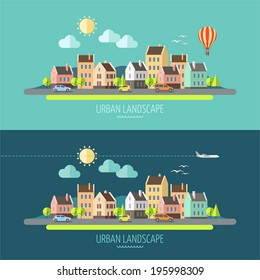 Flat design urban landscape illustration