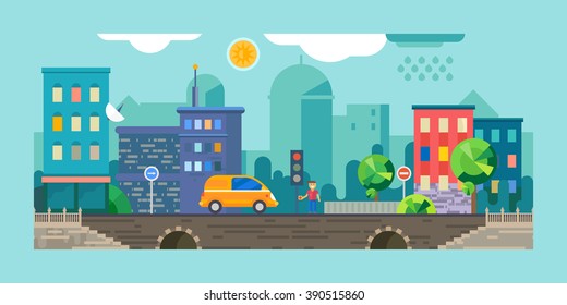 Flat design urban landscape illustration