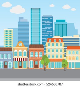 Flat design urban landscape illustration