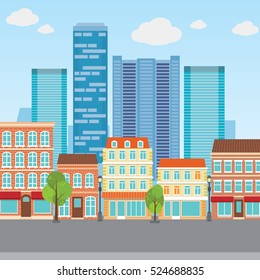 Flat design urban landscape illustration