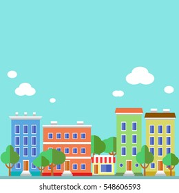 Flat design urban landscape illustration.