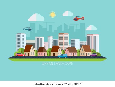 Flat design urban landscape. Vector illustration