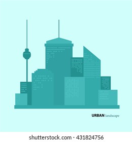 Flat design urban landscape. Vector color illustration