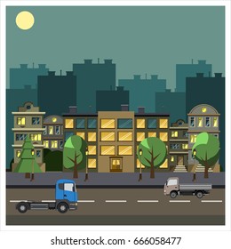 Flat design urban landscape. Vector illustration.