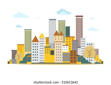 Flat design urban landscape.Vector Illustration