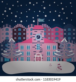 Flat Design Urban. Vector Abstract Architecture Illustration. Landscape on blue, white and neutral colors background. Houses.