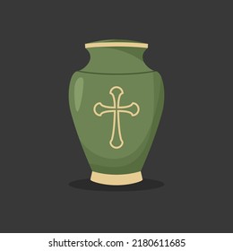 Flat Design Of Urn For Ashes. Cremation And Funeral Urn With Dust. Burial And Dead Man. Isolated. Vector Illustration.
