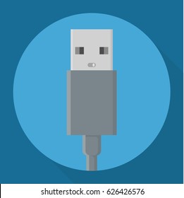 Flat design usb power data cable connectors long shadow vector icon