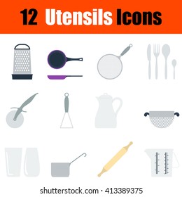 Flat design utensils icon set in ui colors. Vector illustration.