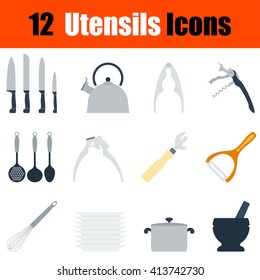 Flat design utensils icon set in ui colors. Vector illustration.