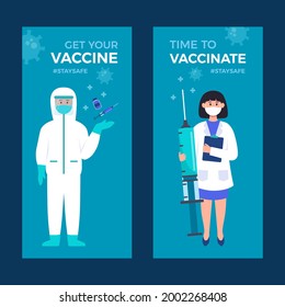 Flat Design Of Vaccination Campaign Concept Get Your Vaccine Time To Vaccine Brochure Template Illustration