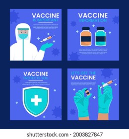Flat design of vaccination campaign vaccine information social media post collection vector stock