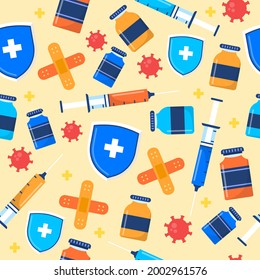 Flat design of vaccination theme collection seamless pattern background illustration vector stock