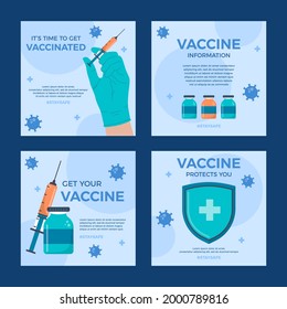 Flat design vaccine theme social media post collection set vector stock