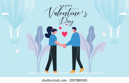Flaches Design, Valentinstag-Hintergrund mit Paargrafik
