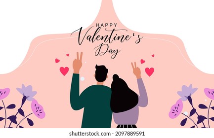 Fondo del día de San Valentín de diseño plano con ilustración de pareja