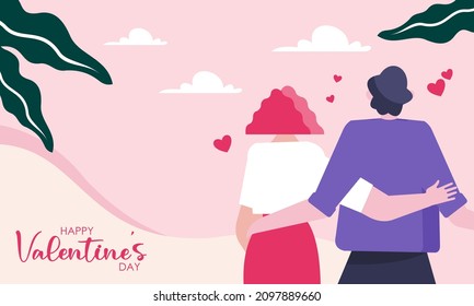 Flat design valentine's day background with couple illustration