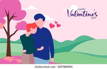 Flaches Design, Valentinstag-Hintergrund mit Paargrafik