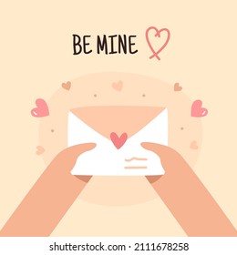 Flat design Valentine's day background concept with hands holding letter