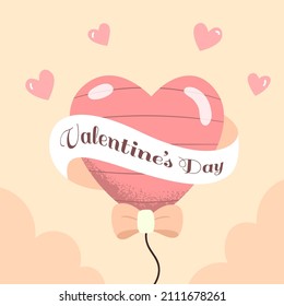 Flaches Design Valentinstag-Hintergrund-Konzept mit RiesenHerzballon