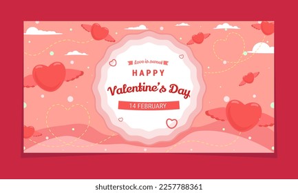 Flat design Valentine's day background on horizontal concept.