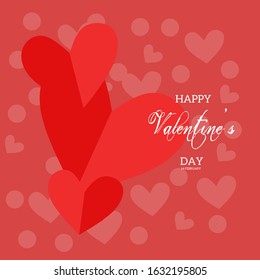 Flat design valentine's day banner with paper art style on red background. 