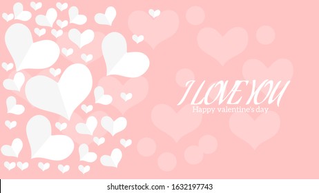 Flat design valentine's day banner with paper art style on pink background. 